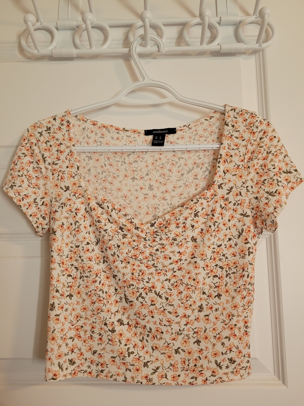 Ambiance Cream Crop Top with Orange Floral Print